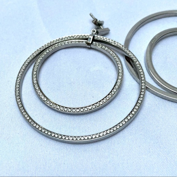 DKNY silver tone crystal glitz cascading hoop earrings - Picture 1 of 9